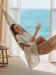 Lady lying on a beach bed