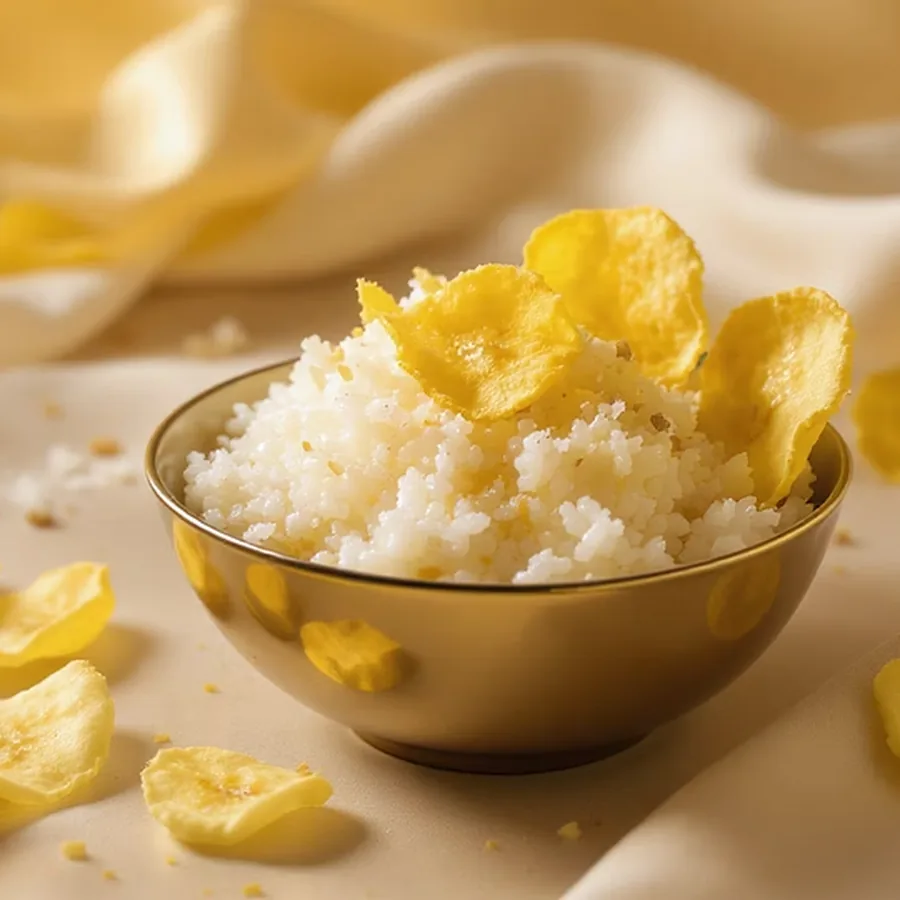 Coconut rice and banana chips, Caribbean ritual