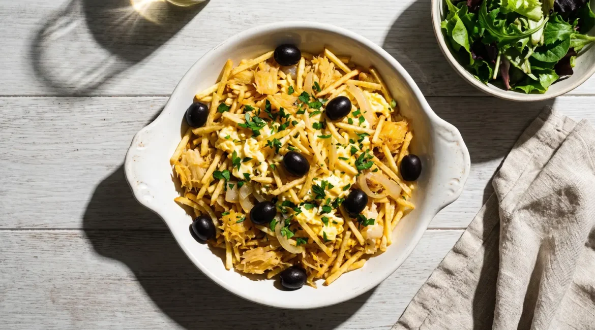 Authentic Bacalhau à Brás: The Portuguese Recipe Explained by Someone Who Knows Cod 1 Bacalhau à Brás with matchstick potatoes, creamy egg, parsley and black olives